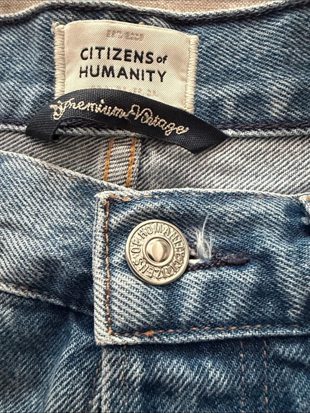Women’s Annabelle Long Light Blue High Rise Denim Short with button fly